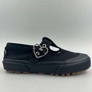 Vans Style 93 Mary Jane Women Size 6.5 Black Canvas Heart Buckle Shoes NEW